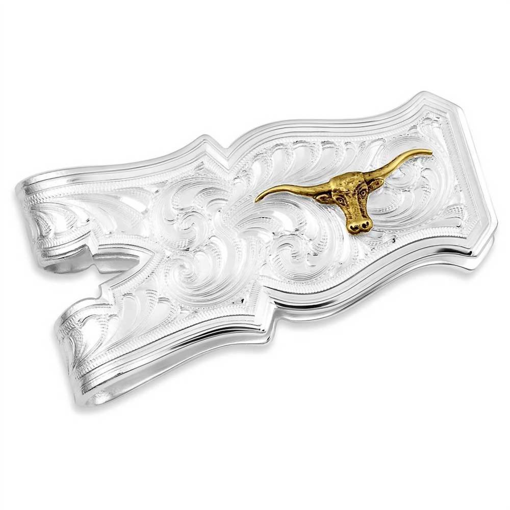 NEW MONTANA SILVERSMITHS open range money clip with longhorn in silver and gold
